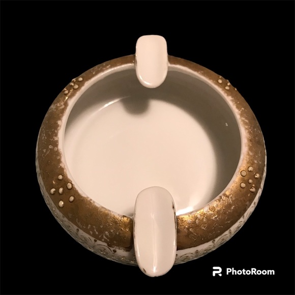 Vintage Rare Lefton Hand-Painted Gold Trim Ashtray Petite Gilded w/White Stones - Picture 4 of 10